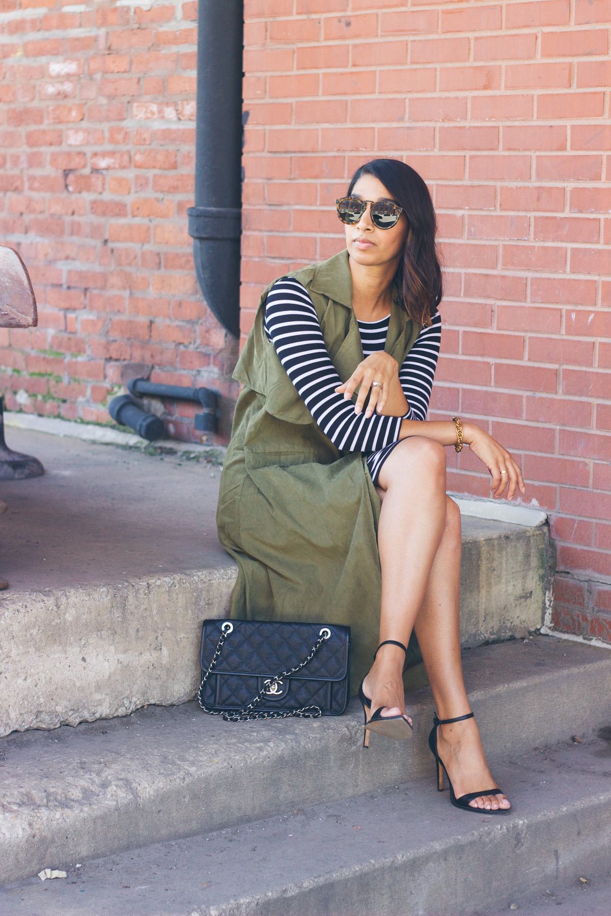 stripe dress with trench coat
