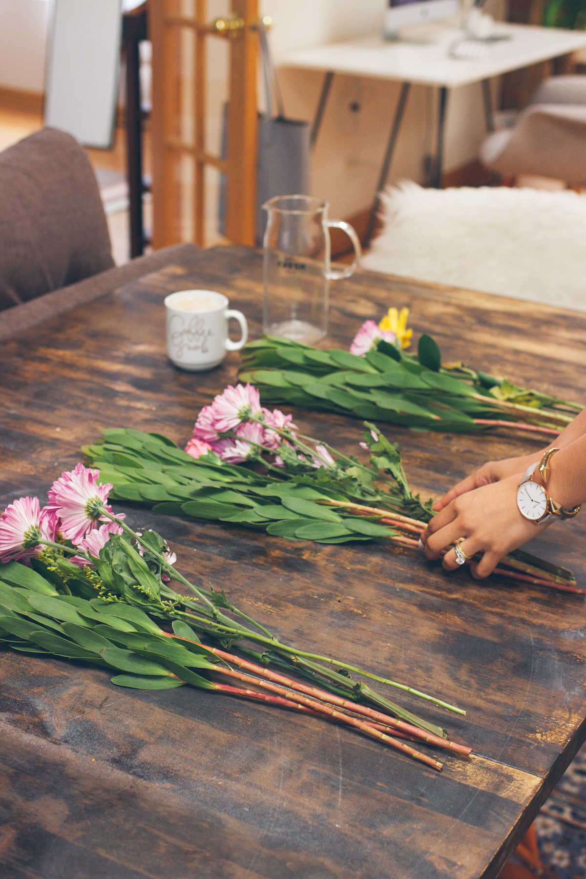 arranging flowers at home