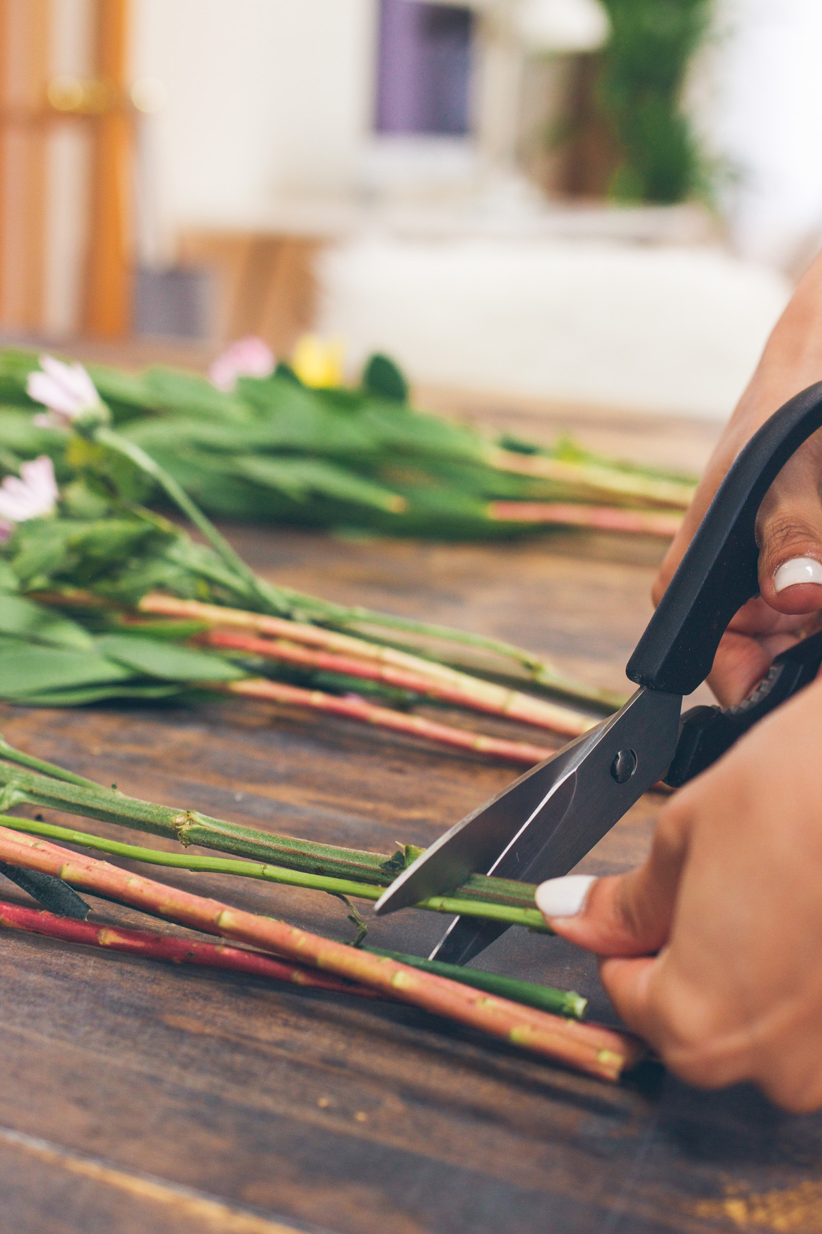trimming flower stems