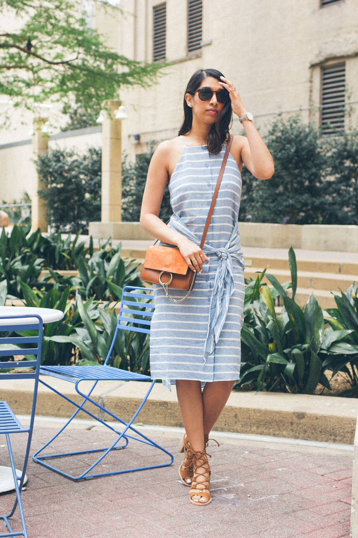 blue stripe linen dress