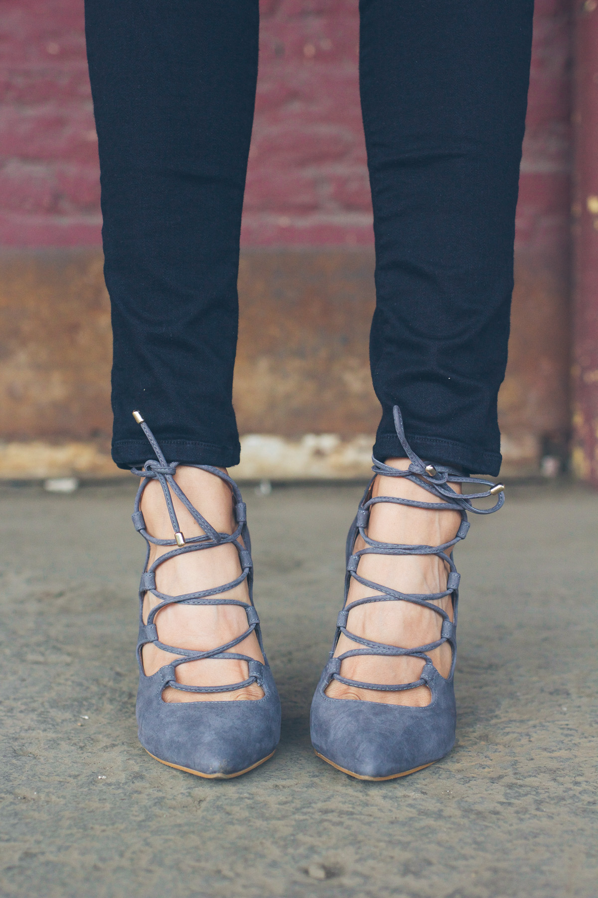grey lace up heels