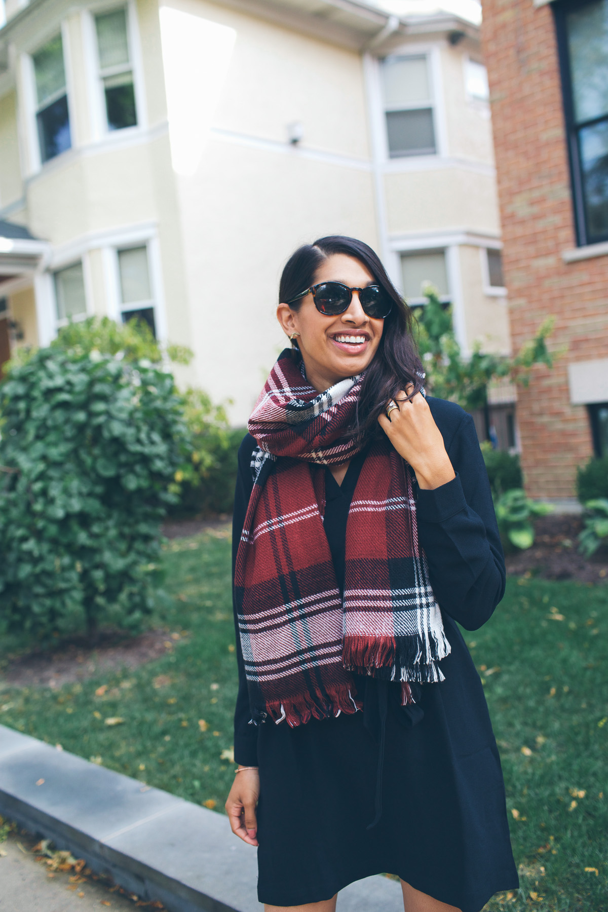 red winter plaid scarf
