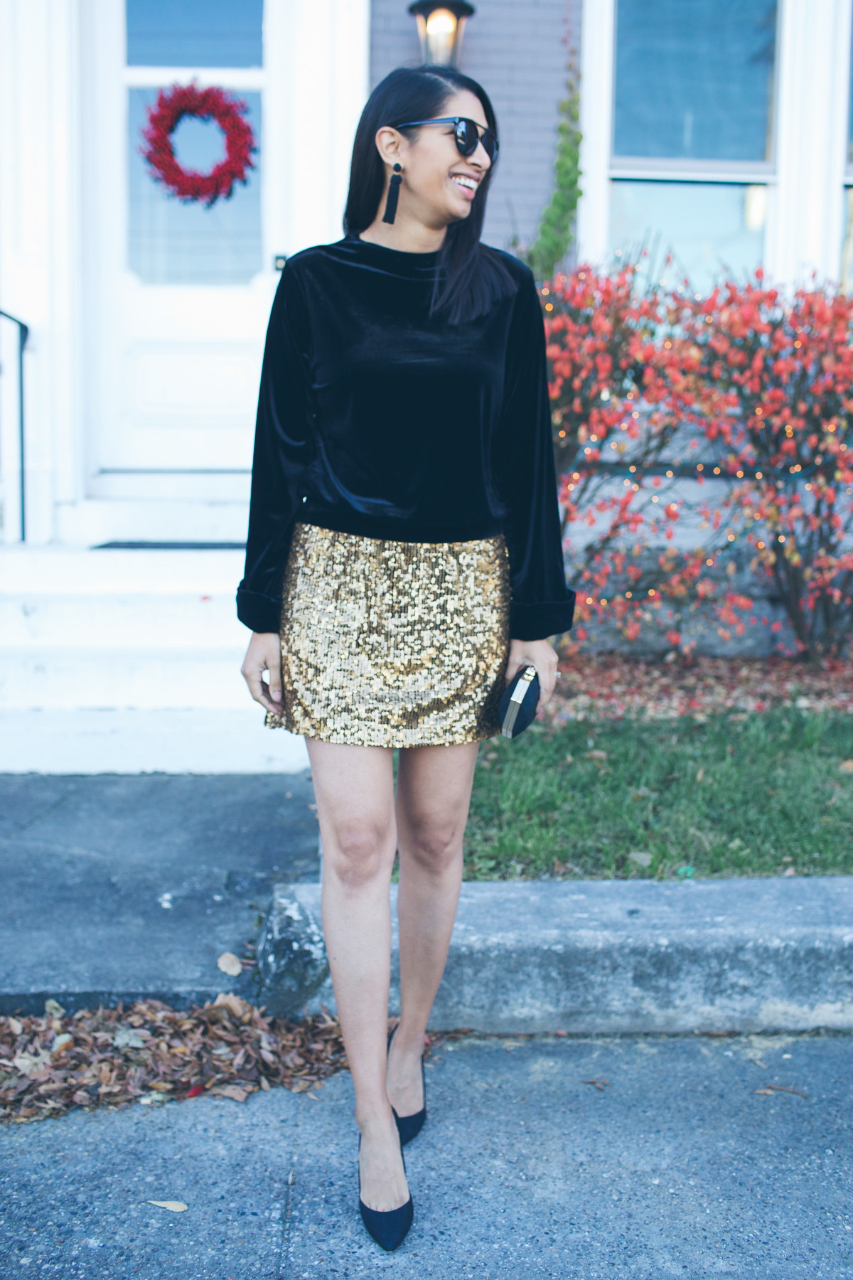 gold sequin mini skirt
