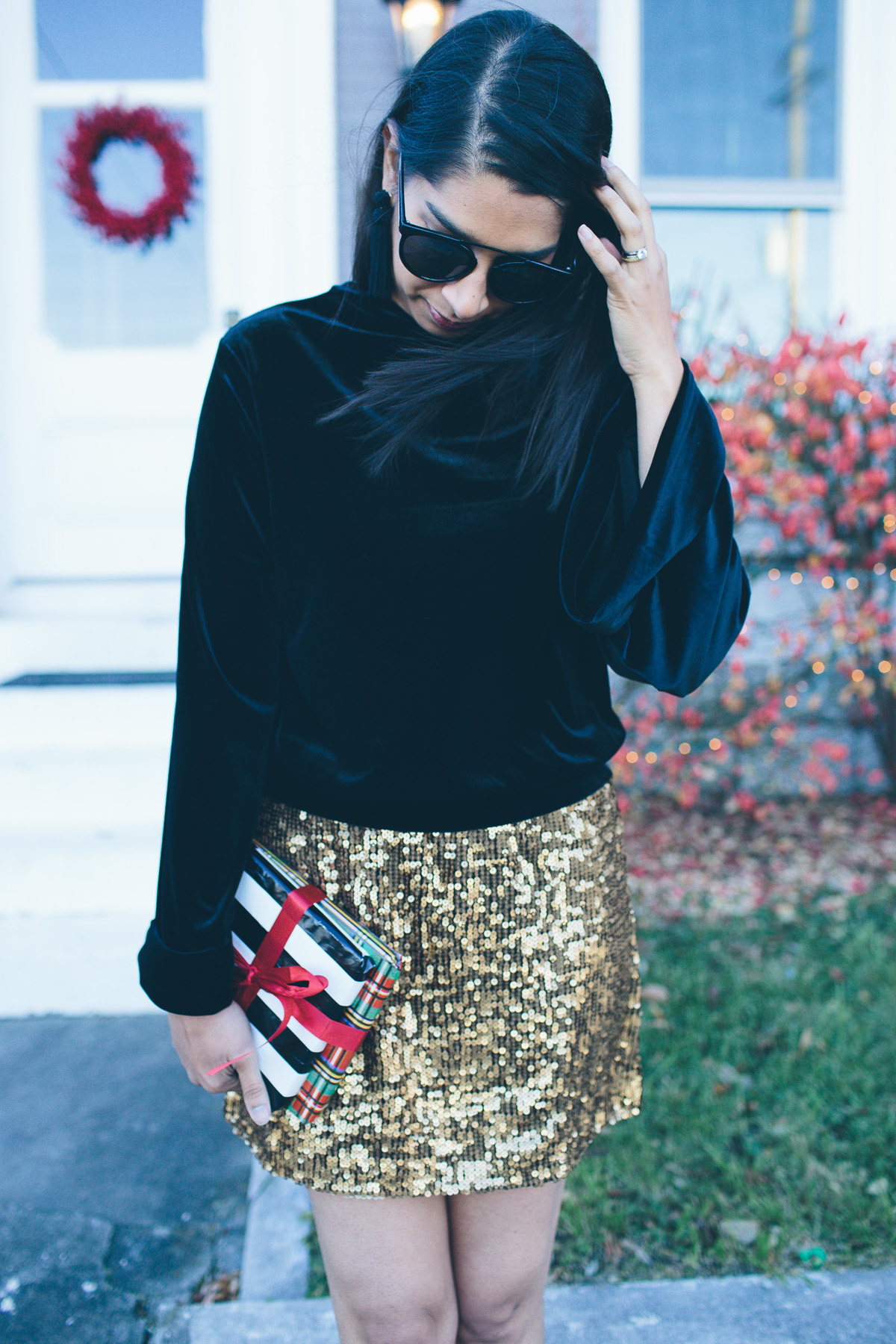 gold sequin mini skirt